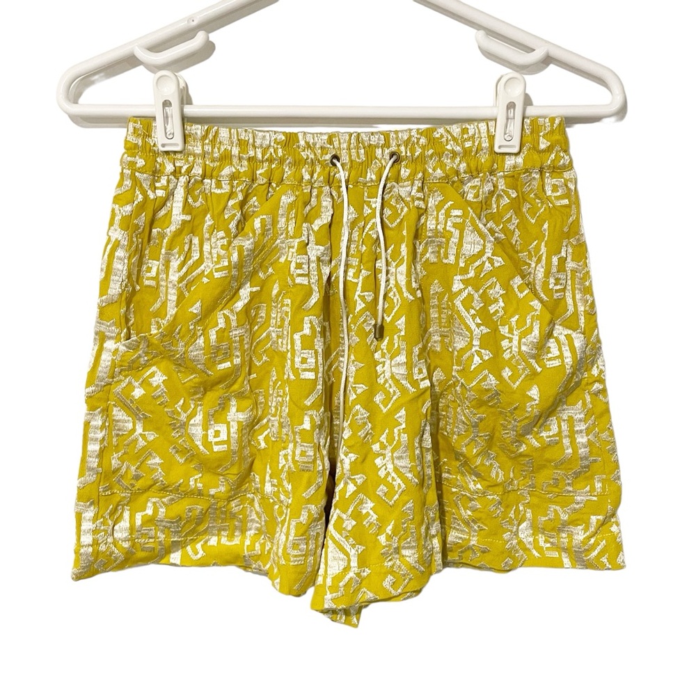 Anthropologie Elevenses Size XS Melora Embroidered Yellow‎ Drawstring Shorts